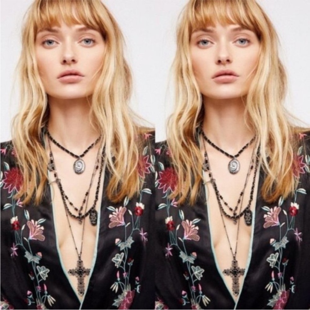 Free People Florence Leather Charm Rosary Necklace